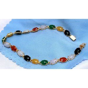 Unique 14K Solid Yellow Gold Designer Multi Color Gemstone Tennis Bracelet 7" L